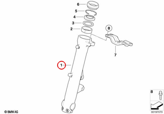 Tubo deslizante derecho OEM 31428523260 para BMW Motorrad F800GT (K71), F800S, F800ST. Original BMW Motorrad.
