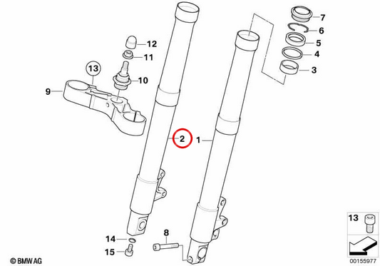 Tubo deslizante derecho de horquilla OEM 31428526942 para motos BMW R 1200 GS, R 1200 GS Adventure. Original BMW Motorrad