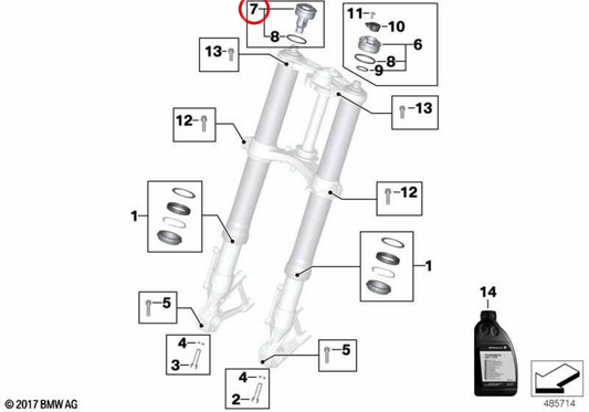 Couvercle droit de fourche avant OEM 31428540898 pour motos BMW HP4 K42, S 1000 RR K46... et plus. Original BMW Motorrad.