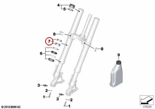 Satz Gleitlager vorderer Gabel OEM 31428548264 für BMW Motorräder F 800 R, R 1200 R, R 1250 R, R 1200 RS, R 1250 RS, S 1000 R, S 1000 RR, M 1000 RR, M 1000 R... und mehr. Original BMW Motorrad