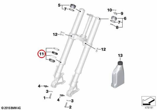 Set kit guarnizioni forcella anteriore OEM 31428548880 per moto BMW R nineT, R 1200 R, R 1250 R, R 1200 RS, R 1250 RS, HP4, S 1000 RR, S 1000 R, S 1000 XR... e altri. Originale BMW Motorrad