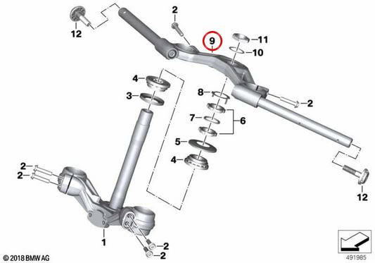 Ponte superiore forcella OEM 31428558762 per moto BMW R nineT Pure, R nineT Pure A2, R nineT Racer. Originale BMW Motorrad.