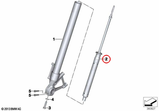 Ammortizzatore anteriore sinistro OEM 31428566555 per moto BMW R 1200 R, R 1250 R, R 1200 RS, R 1250 RS. BMW Motorrad originale.