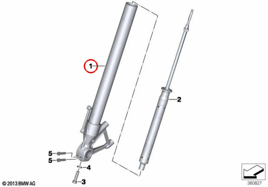 Tubo scorrevole destro OEM 31428566582 per moto BMW F800R K73 (11/2013 - 09/2019). BMW Motorrad originale.