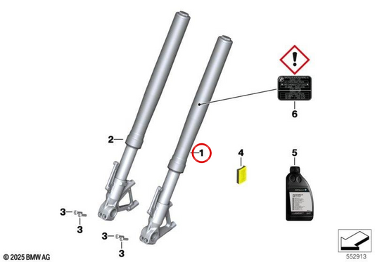 Brazo de horquilla dorado izquierdo OEM 31429467895 para motos BMW F 900 R, F 900 R A2. Original BMW Motorrad.