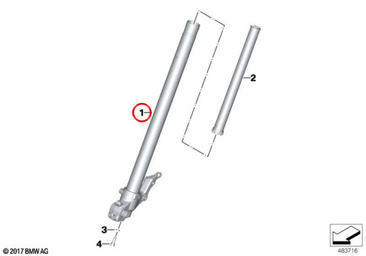 Tubo deslizante esquerdo OEM 31429480355 para BMW Motorrad F850 GS, F850 GS Adventure. Originais BMW Motorrad.
