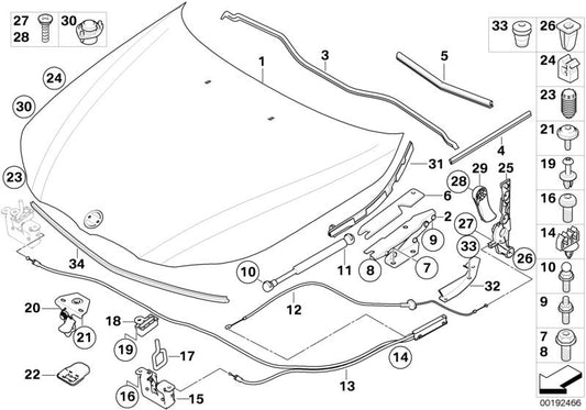 Pulsador apertura capó delantero OEM 51439143460 para BMW E63 y E64 (630i, 635d, 645Ci, 650i) con cambio manual o automático. Modelos fabricados entre 2003 y 2010. Pieza original BMW.