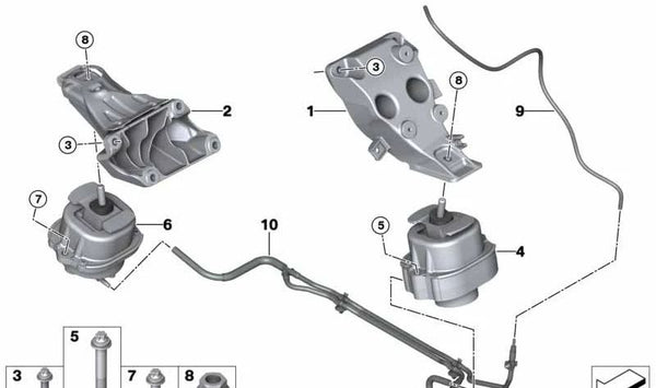 Soporte motor derecho OEM 22116856182 para BMW F15, F16. Original BMW.