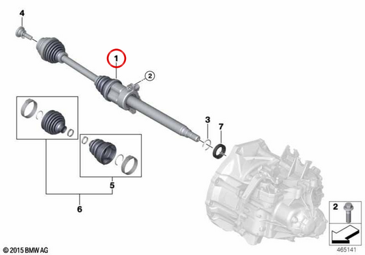 Palier di trasmissione a destra OEM 31605A2E056 per BMW F52, F45, F46, F48, F49, F39 e Mini F54, F60. BMW originale e Mini.