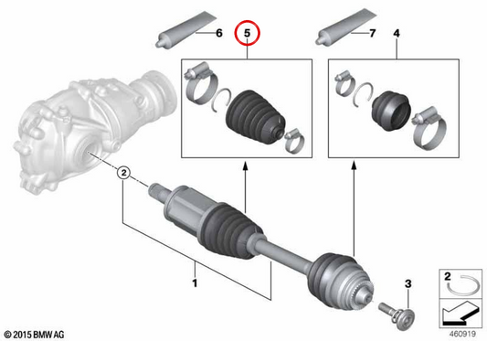 Kit di riparazione soffietto interno OEM 31605A42B47 per BMW G20, G21, G28, G80, G81, G22, G23, G26, G82, G83, F90, G30, G31, G38, G60, G61, G68, G32, G11, G12, G70, F91, F92, F93, G14, G15, G16. BMW originale.