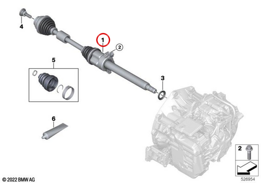 Transmission droite Palier OEM 31605A44AB4 pour BMW F70, U06. BMW d'origine.