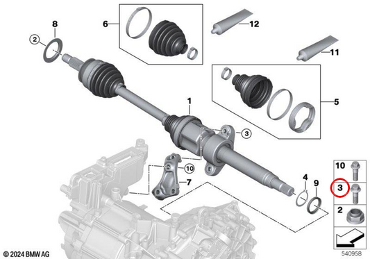 Vordere sechseckige Schraube OEM 31605A72285 für Mini Cooper E, JCW E, Aceman E (J01, J05) ab 11/2023. Original Mini.
