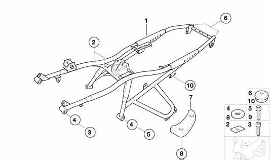 Cuadro trasero OEM 46512335858 para motos BMW R 1150 R, R 850 R, Rockster. Original BMW Motorrad.