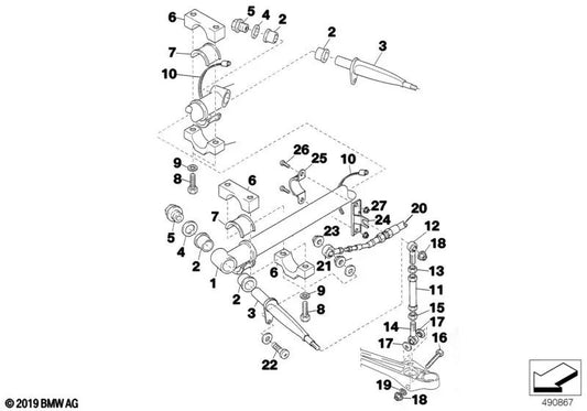 Soporte pendular delantero OEM 31352485868 para BMW E36 320i STC '95, motor S42. Original BMW.