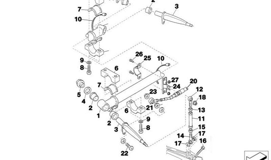 Soporte estabilizador delantero Ø63mm OEM 31352485677 para BMW F20, F21, F22, F23, F30, F31, F32, F33, F34, F36, F80, F87. Original BMW.