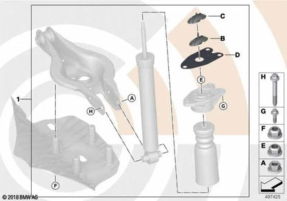Juego de fijación pata telescópica trasera OEM 33522467121 para BMW F20, F21, F22, F23, F30, F31, F32, F33, F34, F36... y más. Original BMW.