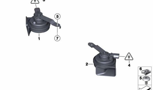 Claxon agudo OEM 61337312058 para BMW X3 F25 y X4 F26. Compatible con modelos sDrive18d, sDrive20i. Repuesto original BMW.