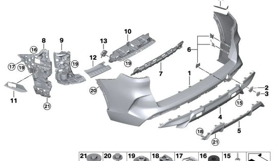 Soporte paragolpes trasero derecho OEM 51128075210 para BMW X5 F95. Pieza original BMW.