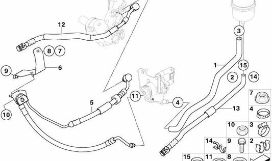 Tubería de succión dirección asistida OEM 32416762668 para BMW E65, E66. Original BMW.