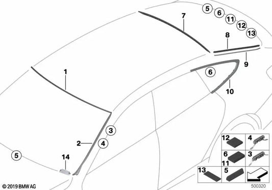 Rechte Fensterformung für BMW 3 F34 -Serie, F34N (OEM 5137394886). Original BMW