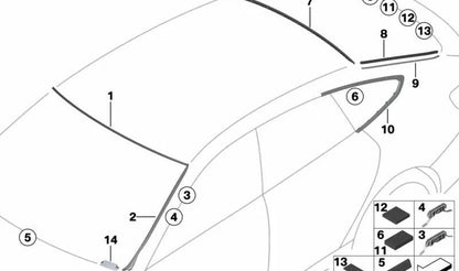 Listón de captura de agua derecho para BMW F32, F36, F82 (OEM 51317285928). Original BMW