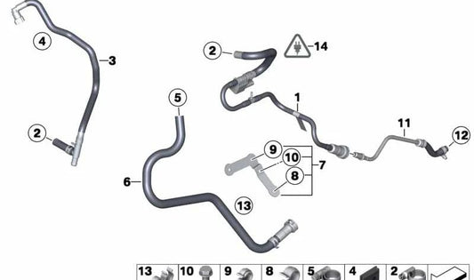 Tubo de retorno de combustible OEM 13537810789 para BMW X3 F25. Original BMW.