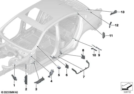 Front wheel arch support piece for BMW F90, G30, G31, G38, G60, F91, F92, F93, G14, G15, G16 (OEM 41007342721). Original BMW