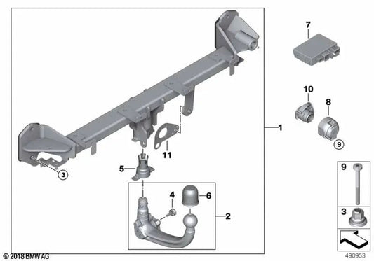 Crochet de remorquage amovible pour BMW G30, G31 (OEM 71606881451). BMW d'origine