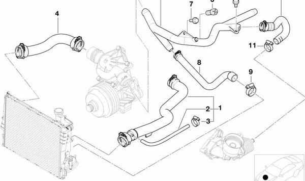 Manguera de refrigerante OEM 11532248864 para BMW E38. Original BMW.