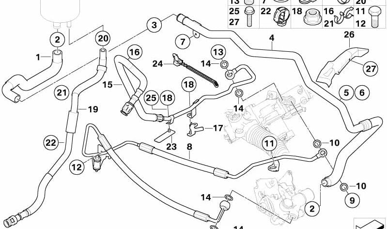 Tubo de expansión dirección asistida OEM 32416782709 para BMW E60, E61, E63, E64. Original BMW.