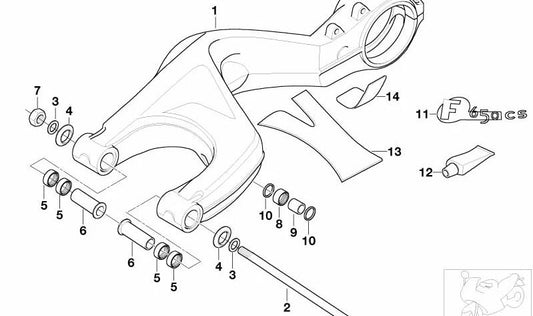 Semi-eje trasero oscilante OEM 33177659185 para motos BMW F 650 CS (2000-2005). Original BMW Motorrad.