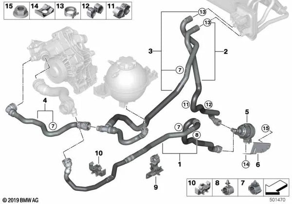 Manguera de refrigerante de retorno 2 para BMW X3 F97, F97N. Original BMW (OEM 64219503838)