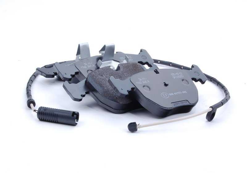 Brake pad set with brake pad sensor for BMW X5 E53 (OEM 34112180419). Original BMW