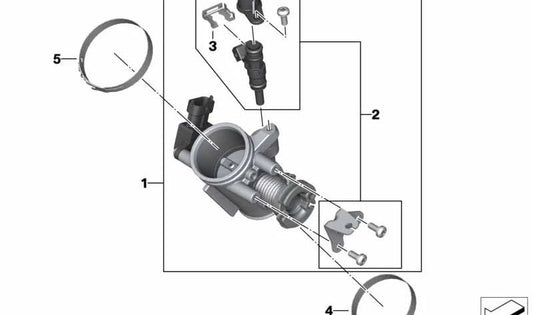 Conjunto de peças montadas de válvula borboleta OEM 13548567883 para motocicletas BMW G 310 GS (K02), G 310 R (K03). Originais BMW Motorrad.