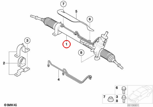 Meccanismo di sterzo idraulico OEM 32105A420E0 per MINI R50 One, Cooper, R52 Cabrio One, Cooper, Cooper S e R53 Cooper S JCW GP... e altri. Originale MINI.