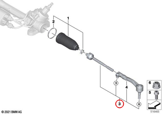 Bar de direction droite 32105A71035 pour BMW G60, G61, G68. BMW d'origine.