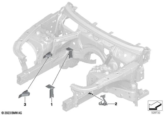 Rechte Bremsschlauchunterstützung für BMW 5 F90 -Serie, G30, G31, G38, G60, 6 G32 -Serie, 7 G11 -Serie, G12, Serie 8 F91, G14 (OEM 41007412934). Original BMW