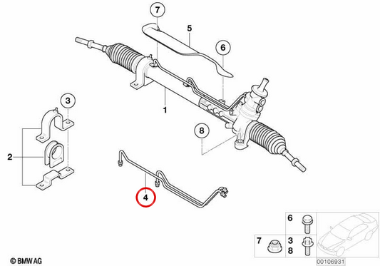 Set di tubazioni servosterzo idraulico OEM 32136777527 per MINI R50, R52 e R53 Cooper, One, One D, Cooper S... e altri. Originale MINI.