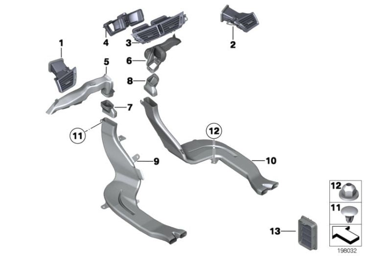 Parrilla de aire fresco central OEM 64222991235 para BMW X1 E84 sDrive18d, sDrive20d, sDrive23d. Original BMW.