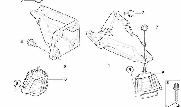 Soporte de motor derecho OEM 22116760310 para BMW E87, E90, E91. Original BMW.