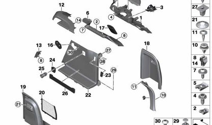 Correa de sujeción maletero OEM 51477289999 para BMW X3 F25 y X4 F26. Pieza original BMW. Ideal para fijar elementos en el maletero y parte del revestimiento lateral del maletero.