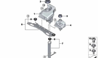 Depósito de refrigerante OEM 17138617048 para BMW F30 330e (modelos: 8E21, 8E22, 8E23, 8E24, 8E28). Original BMW.