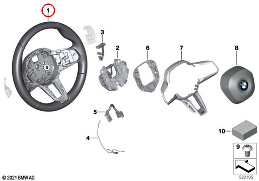 Volante M de cuero OEM 32305A4EE19 para BMW F70, U06, U11 y U10. Original BMW.