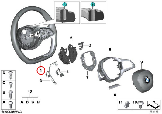 Volant en cuir OEM 32305A6A5F6 pour BMW G70. BMW d'origine.