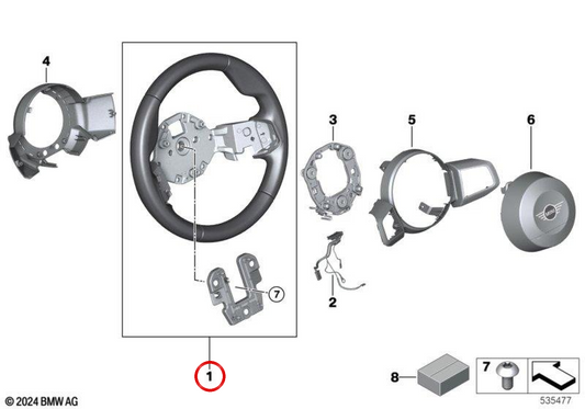 Volante OEM 32305A6CB24 para MINI F65, F66, F67, U25. Compatível com as versões Cooper e Cooper S. MINI originais.