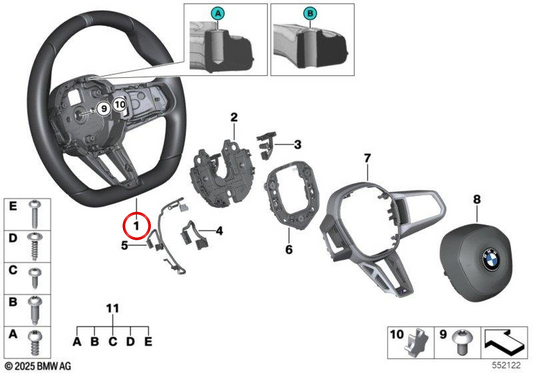 Volante sportivo in pelle OEM 32305A716D0 per BMW Serie 7 G70, i7 M70 xDrive. BMW originale.