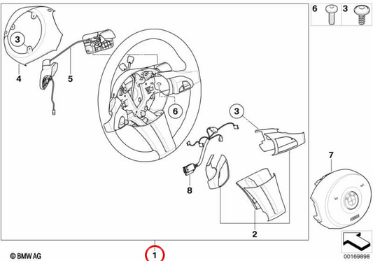 Volante sportivo in pelle con airbag e cambio sequenziale OEM 32306763534 per BMW Z4 E85. BMW originale.