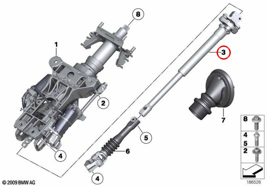 Lower axis of the direction column OEM 32306776108 for BMW F07, F10, F11, F18, F06, F12, F13, F01, F02. Original BMW.