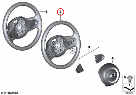 OEM-Lederlenkrad 32306794623 für MINI R56, R56 LCI, Clubman R55, Cabrio R57, Coupe R58, Roadster R59, Countryman R60, Paceman R61... und mehr. Originaler MINI.