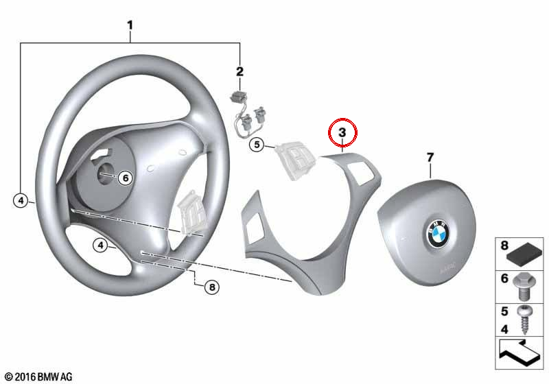 Schwarz Lenkradabdeckung/Perlglanz OEM 32306850544 für BMW E81, E87 LCI, E82, E90, E91, X1 E84 ... und mehr. Original BMW.
